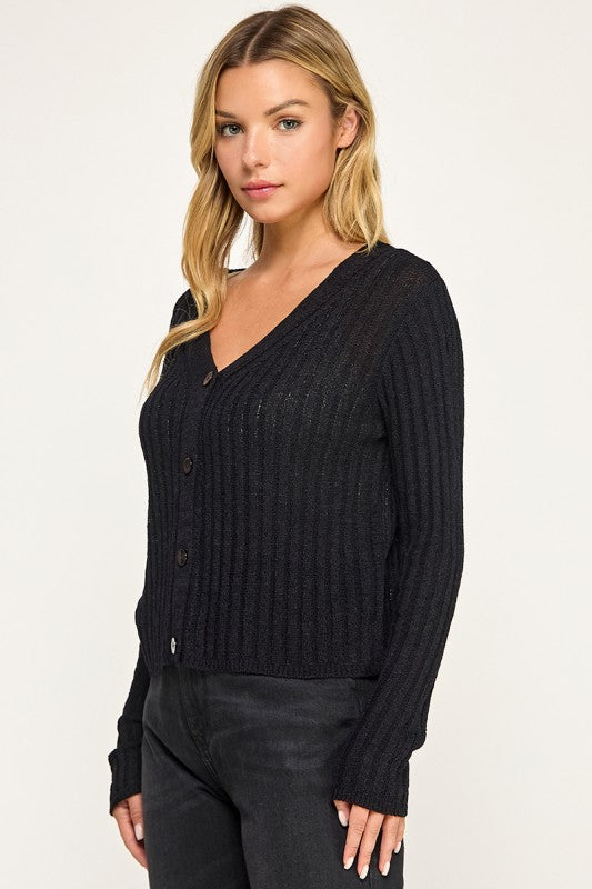 SW5554 Ribbed Button-Up Knit Cardigan