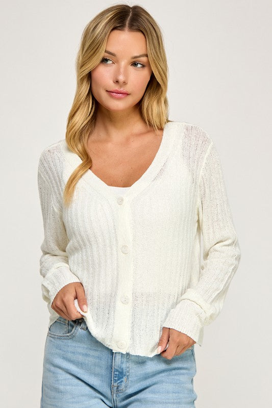 SW5554 Ribbed Button-Up Knit Cardigan