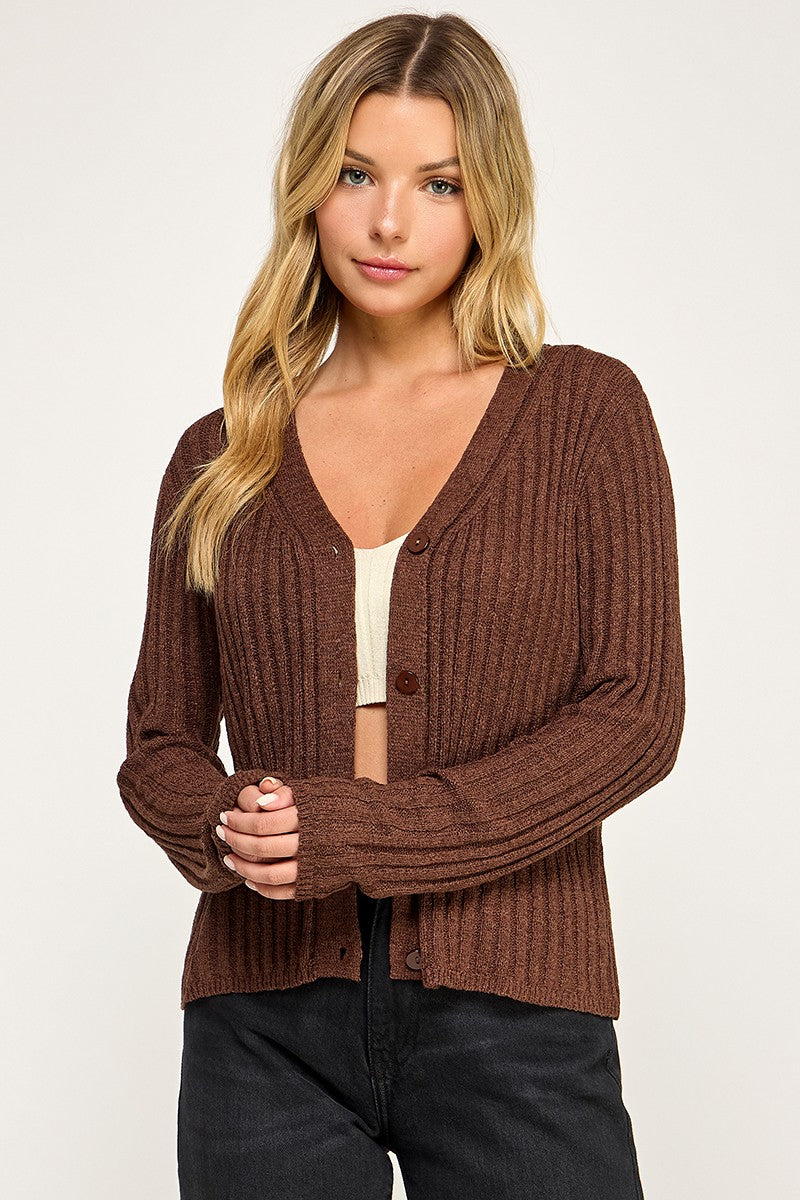 SW5554 Ribbed Button-Up Knit Cardigan