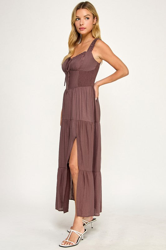 D5529 Smocked Tiered Midi Dress