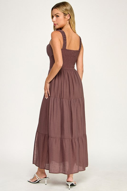 D5529 Smocked Tiered Midi Dress