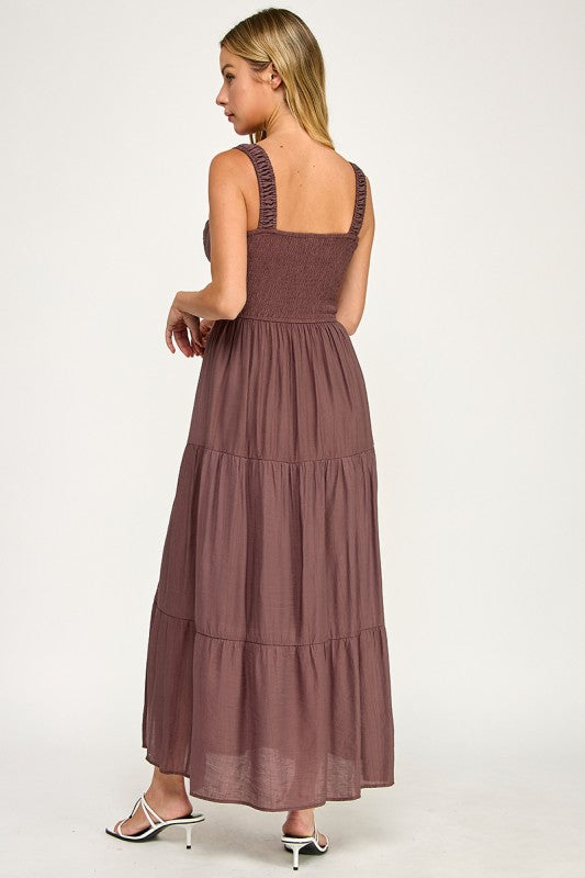 D5529 Smocked Tiered Midi Dress