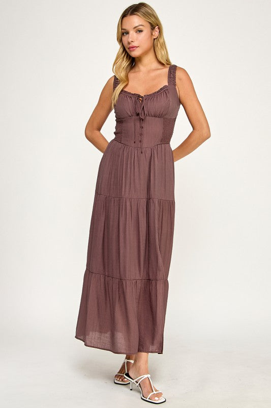 D5529 Smocked Tiered Midi Dress