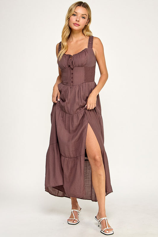 D5529 Smocked Tiered Midi Dress