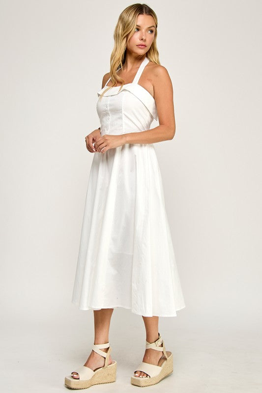 D5562 Halter Flare Midi Dress
