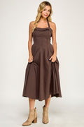 D5562 Halter Flare Midi Dress