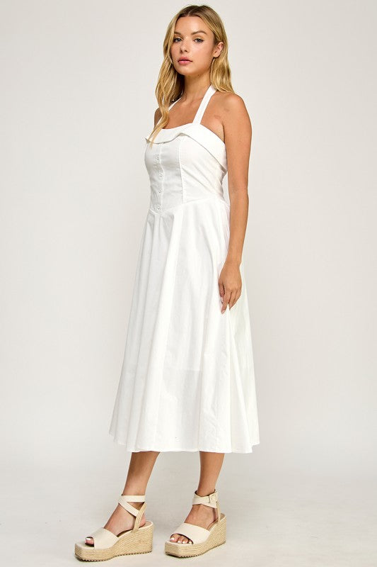 D5562 Halter Flare Midi Dress