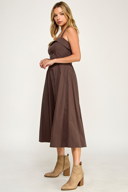 D5562 Halter Flare Midi Dress
