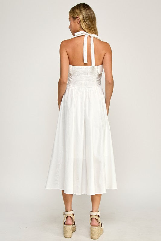 D5562 Halter Flare Midi Dress