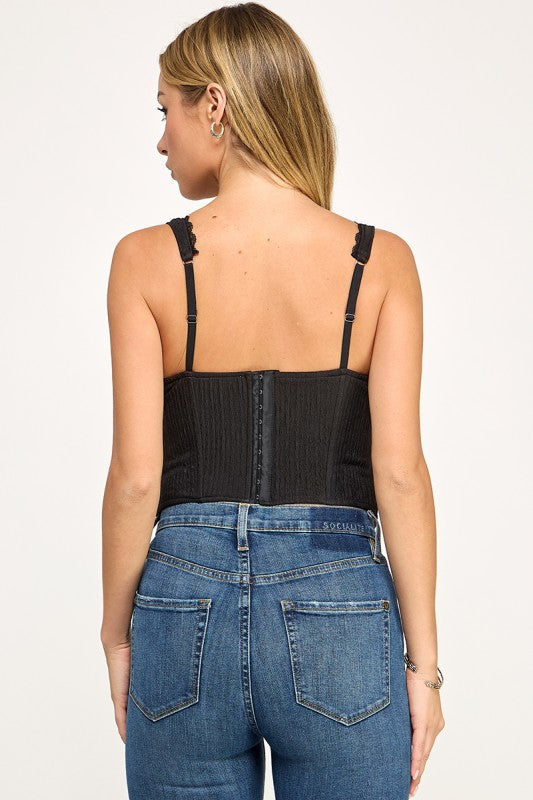 T5559 Madi Lace Trim Ribbed Corset Top