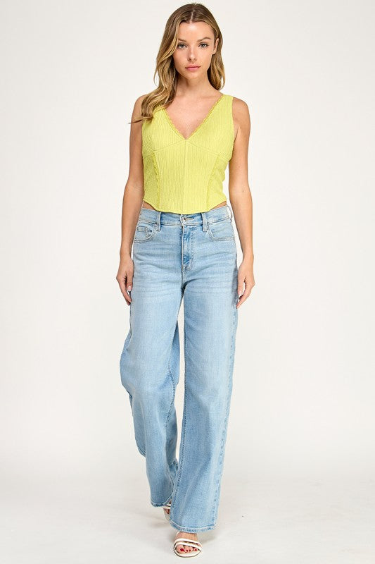 T5559 Madi Lace Trim Ribbed Corset Top