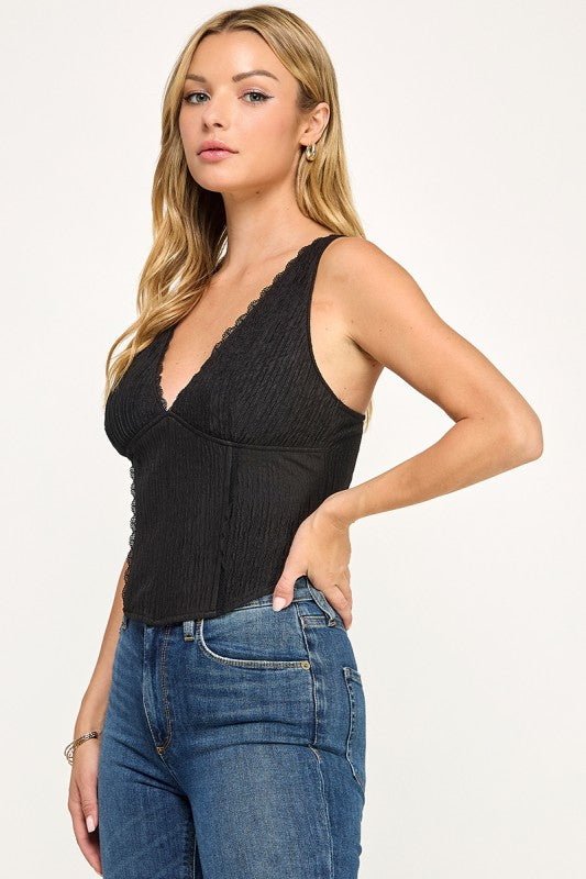 T5559 Madi Lace Trim Ribbed Corset Top