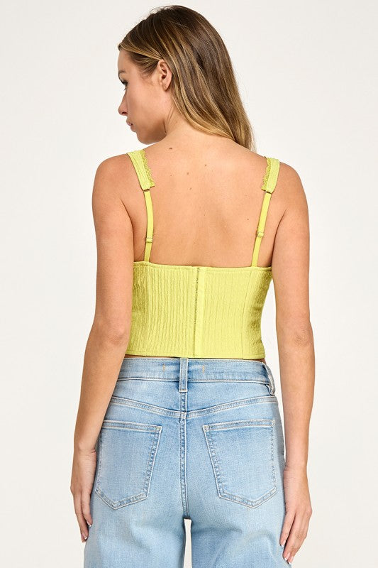 T5559 Madi Lace Trim Ribbed Corset Top