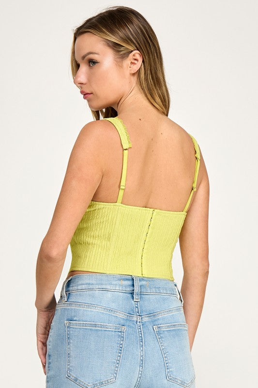 T5559 Madi Lace Trim Ribbed Corset Top