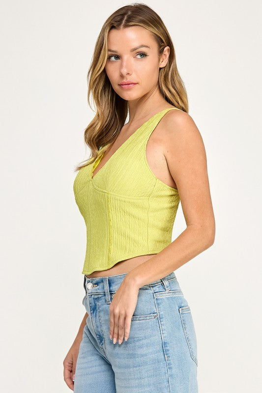 T5559 Madi Lace Trim Ribbed Corset Top