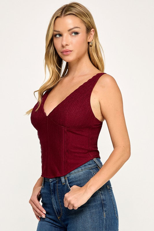 T5559 Madi Lace Trim Ribbed Corset Top