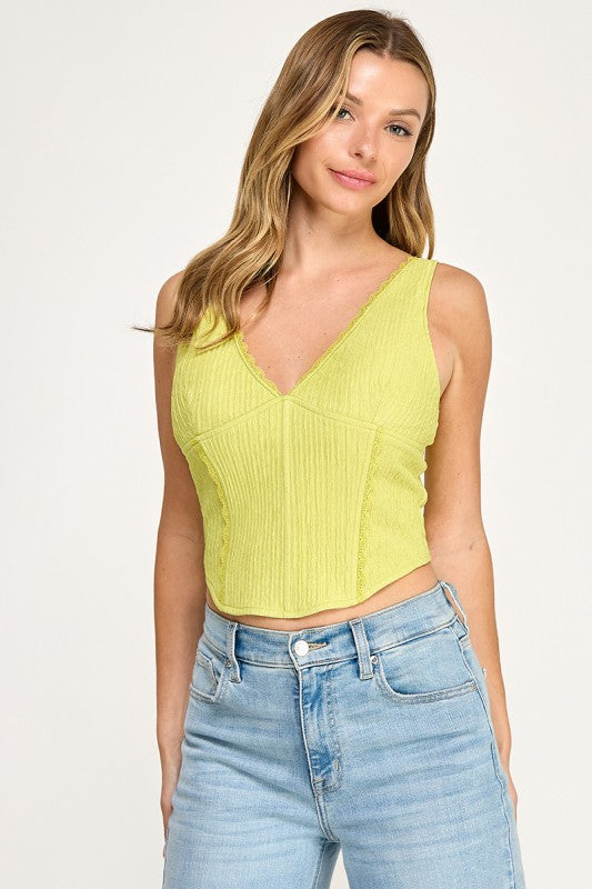T5559 Madi Lace Trim Ribbed Corset Top