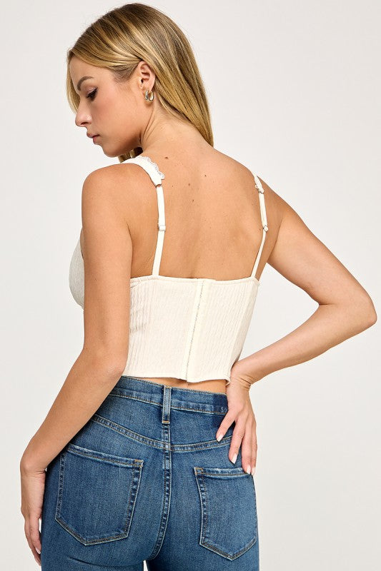 T5559 Madi Lace Trim Ribbed Corset Top