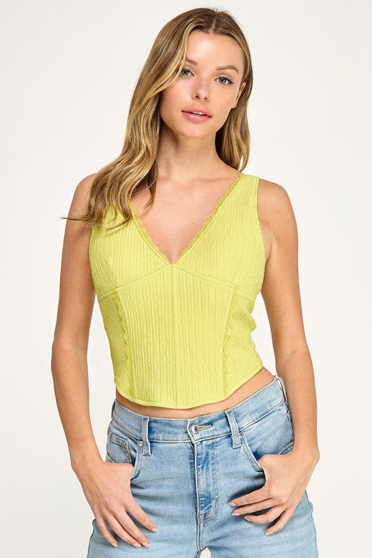 T5559 Madi Lace Trim Ribbed Corset Top