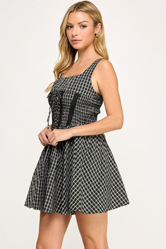 D5543-1 Plaid Corset Mini Dress