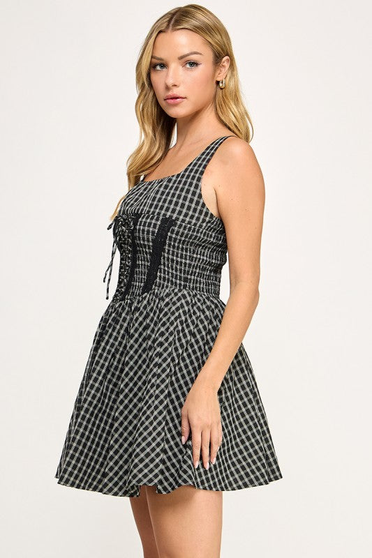 D5543-1 Plaid Corset Mini Dress