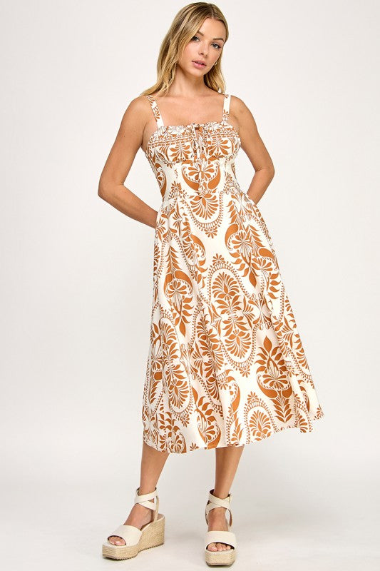 D5279-3 Front Tie Paisley Dress