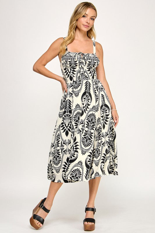 D5279-3 Front Tie Paisley Dress