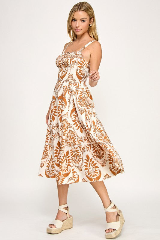D5279-3 Front Tie Paisley Dress