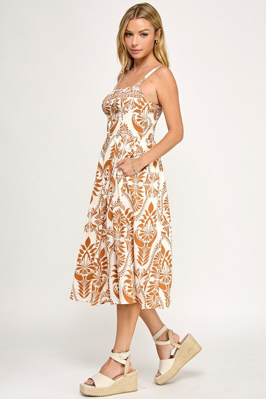 D5279-3 Front Tie Paisley Dress