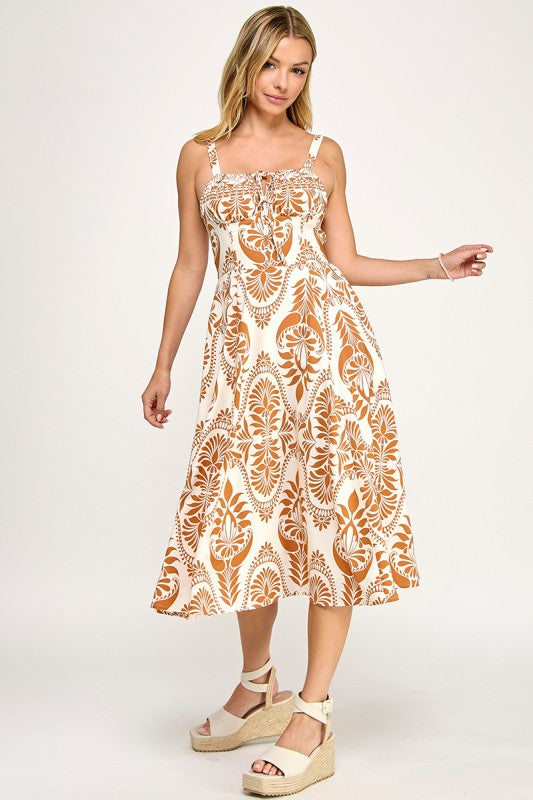 D5279-3 Front Tie Paisley Dress