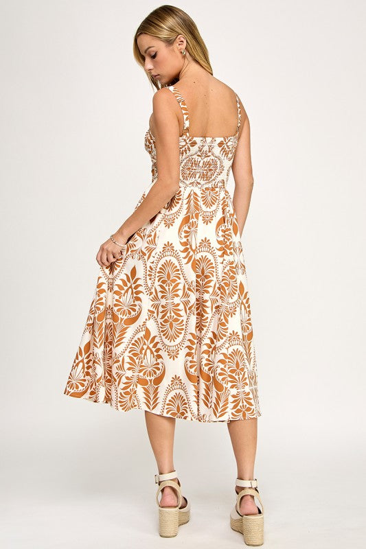 D5279-3 Front Tie Paisley Dress