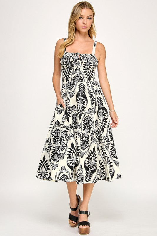 D5279-3 Front Tie Paisley Dress