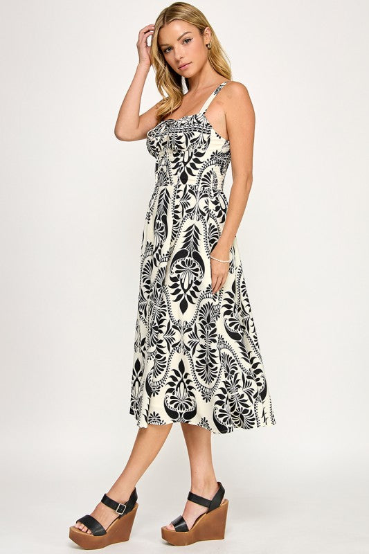 D5279-3 Front Tie Paisley Dress