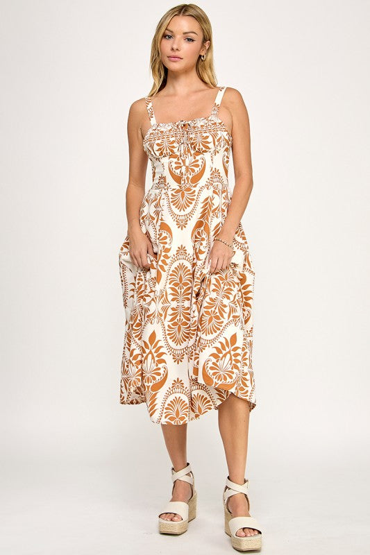 D5279-3 Front Tie Paisley Dress