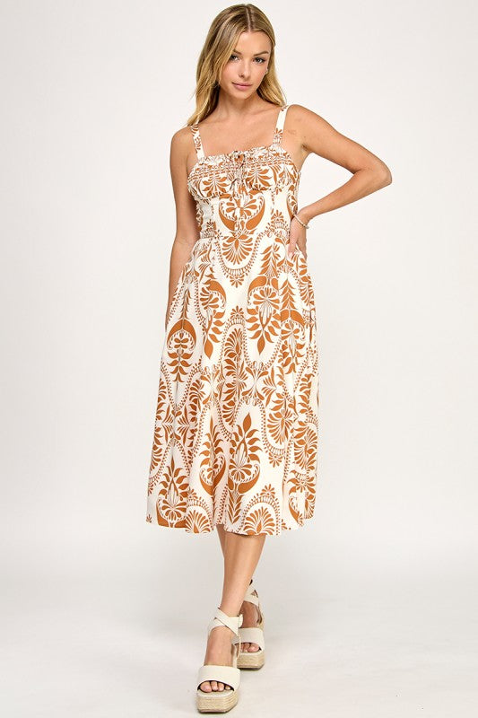D5279-3 Front Tie Paisley Dress