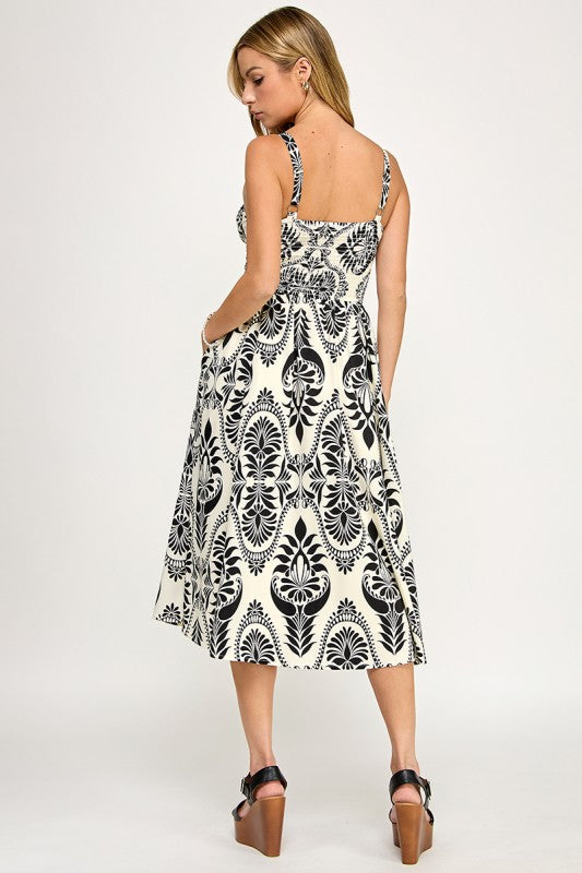 D5279-3 Front Tie Paisley Dress