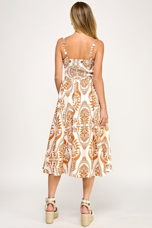 D5279-3 Front Tie Paisley Dress