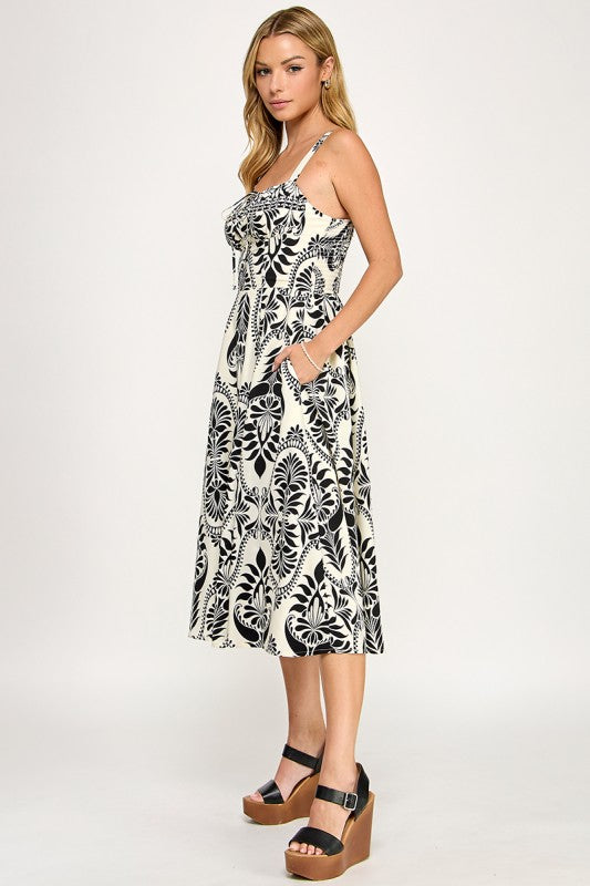 D5279-3 Front Tie Paisley Dress