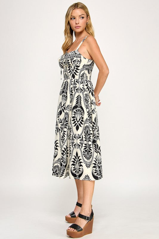 D5279-3 Front Tie Paisley Dress