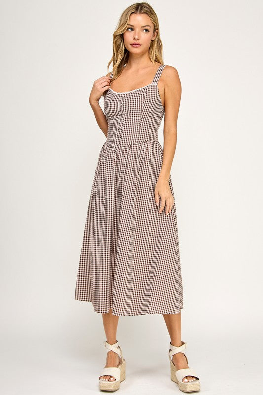 D5606 Gingham Charm Midi Dress