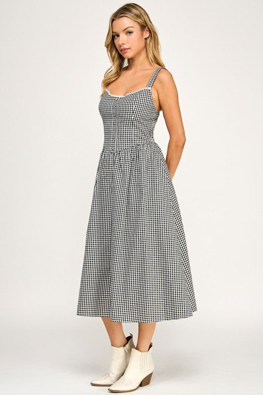 D5606 Gingham Charm Midi Dress