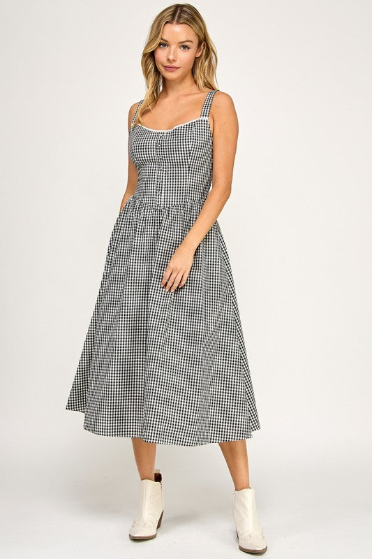 D5606 Gingham Charm Midi Dress