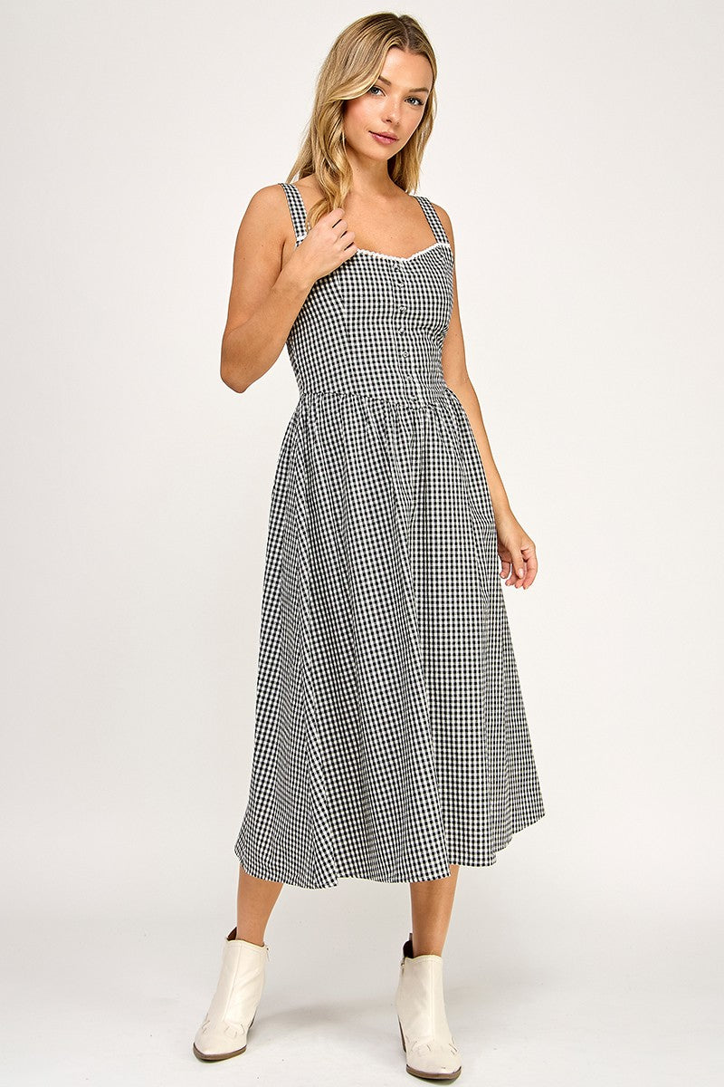 D5606 Gingham Charm Midi Dress