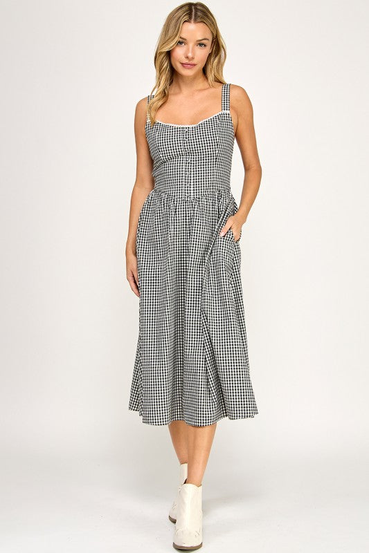 D5606 Gingham Charm Midi Dress