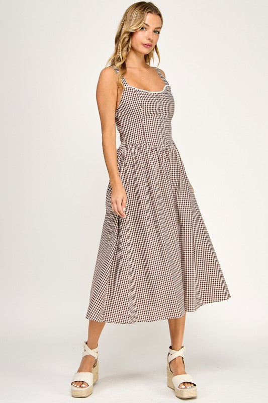 D5606 Gingham Charm Midi Dress
