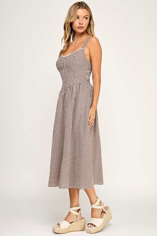 D5606 Gingham Charm Midi Dress
