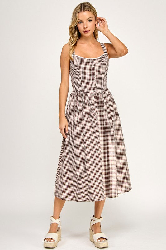 D5606 Gingham Charm Midi Dress