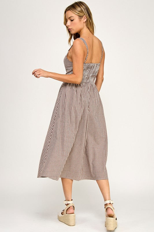 D5606 Gingham Charm Midi Dress