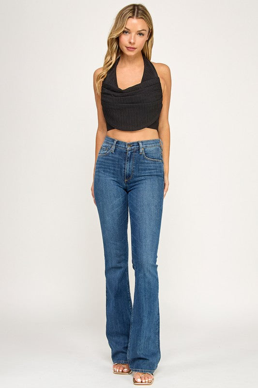 T5307 TeD5508 Tiered Smocked Midi Dressxtured Halter Drape Crop Top