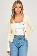 SW5621S Ribbed V-Neck Button Down Cardigan